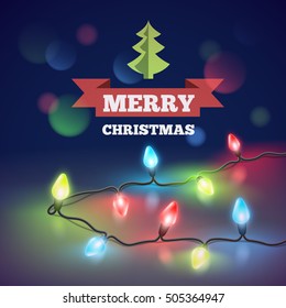 Merry christmas and happy new year. Vector lights background.