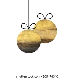 Merry Christmas and happy new year illustration. Vector 10 eps black ink and gold glitter poster. Tree toys isolated on white background. 