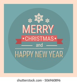Merry Christmas Happy New Year Celebration Retro Holiday Banner Flat Vector Illustration
