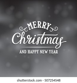 Merry Christmas And Happy New Year Text On The Snowy Background. Vector Lettering. Xmas Card.