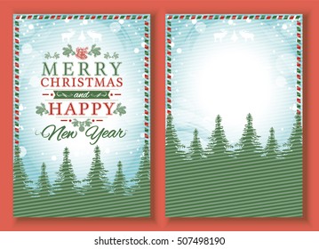 Merry christmas and happy new year vintage brochure, poster templates in Christmas style.