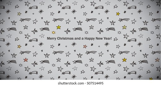 Merry Christmas and a Happy New Year! / Illustrated card full of stars and snowballs    
