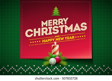 Merry Christmas and Happy New Year message on vector knitted pattern. Elements are layered separately in vector file. Global colors. Easy editable.