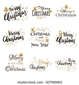 merry Christmas and happy new year, set vector logo, emblems, for flyers, banners, greeting cards. hand drawing 