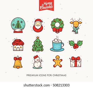 Merry Christmas And Happy New Year flat style icon collection 
Premium illustration