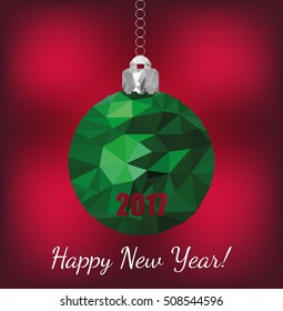 Merry christmas and happy new year xmas ball in poly triangle style. Greeting card. EPS10 vector.