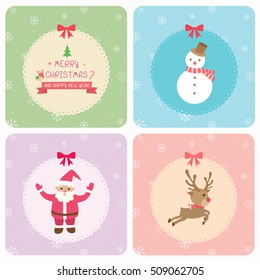 Merry christmas and happy new year card with cute ornaments.Illustration vector pastel colors.