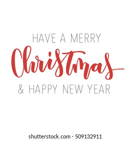 Merry Christmas and Happy New Year red hand written inscription isolated on white background