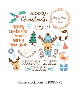 Merry Christmas and Happy New Year Doodles Collections