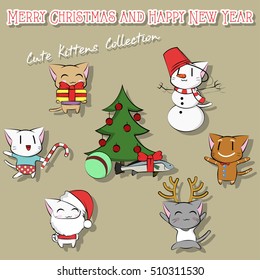Merry Christmas and Happy New Year Cute Kittens Collection Winter Holidays Costumes Kitties Set