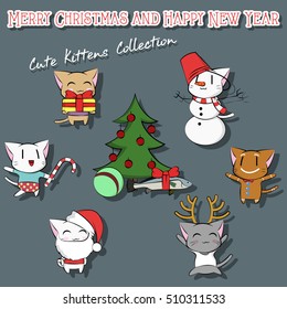 Merry Christmas and Happy New Year Cute Kittens Collection Winter Holidays Costumes Kitties Set