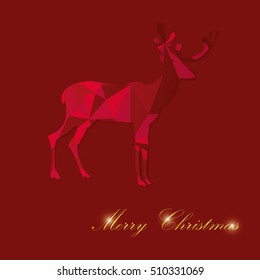 Merry christmas happy new year fancy red deer shape in hipster origami style. Ideal for xmas card or elegant holiday party invitation.