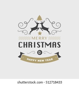 Merry Christmas and Happy New Year typographic greeting card, vector illustrator