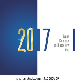 Merry Christmas Happy New Year 2017 gold blue white vector