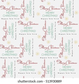 Merry Christmas and Happy New Year lettering pattern. Vector illustration