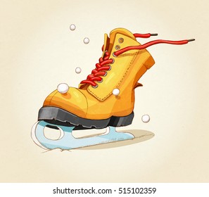 Merry Christmas and happy New Year. 2017. Christmas background. Greeting card.  Sample text. Illustration merry and bright shoe. Christmas decorations. Winter. Hand drawn. Skates. Shoes. Retro style.