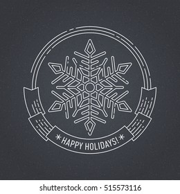 Merry Christmas and Happy New Year creative badge or labels with snowflake for greetings cards, gift tags, Christmas sale or web design. Thin lines, chalk. Vector.