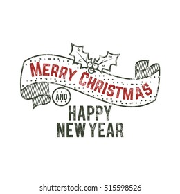 Merry Christmas and happy New Year typography wish sign. Vector illustration of Christmas calligraphy label. Use for holiday photo overlays, tee designs, new year card and so on