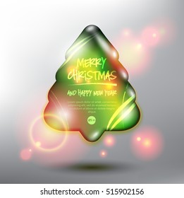 Merry Christmas and happy new year card. Design elements for holiday cards. Pebble stone in shape of christmas tree with realistic light and shadow on the light panel. Vector illustration. Eps10.