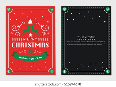 Merry Christmas and Happy New Year greeting card typography flyer template with lettering. Poster, card, label, banner design set. Vector illustration