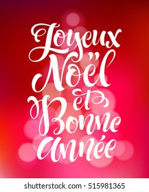 Merry Christmas and Happy New Year text in French: Joyeux Noel et Bonne Annee. Vector lettering for invitation, greeting card, prints. Hand drawn holidays design