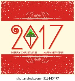 Merry christmas and Happy new year card with text.vector red greeting card illustration