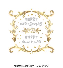 Merry Christmas and Happy New Year words on white background