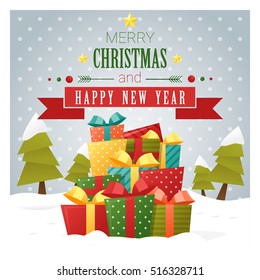 Merry Christmas and Happy New Year greeting card , vector , illustration