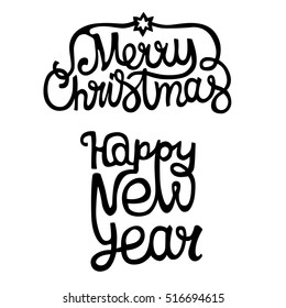 Merry Christmas. Happy New Year. Vector text for laser cut