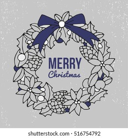 Merry Christmas and Happy New Year Card. Christmas Wreath.