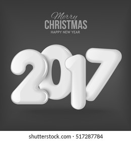 Merry Christmas and Happy New Year 2017 background, vector illustration. Bright and colorful greeting card, poster, banner, invitation design with numbers as balloons