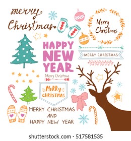 Merry Christmas and Happy New Year doodles. Vector illustration