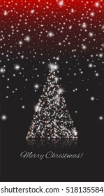Merry Christmas and Happy New Year! Shining Christmas Tree of garlands on a black background. Stock vector.