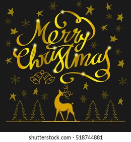 Merry Christmas and Happy New Year. Vector Illustration with Hand Lettered Text and Hand Drawn Illustrations.