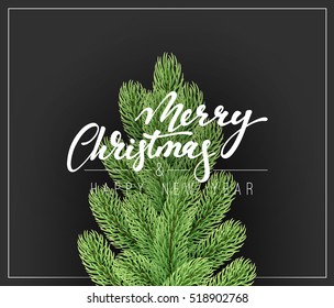Merry Christmas and happy new year. Christmas background with fir branches. Greeting card and banner. Vector illustration