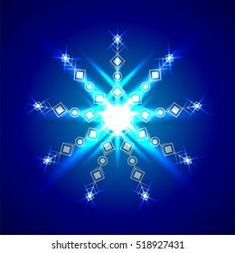 Merry Christmas and Happy New Year Card. Vector Illustration. Decorative Christmas Background with Shiny Snowflake.