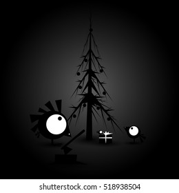 Merry Christmas and Happy New Year caricature poster. Vector illustration