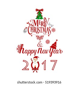 Merry Christmas and Happy new year 2017 Greeting Card, vector illustration.