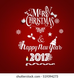 Merry Christmas and Happy new year 2017 Greeting Card, vector illustration.