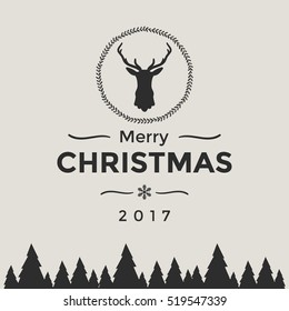 Merry Christmas   Happy New Year and silhouette reindeer head  vector