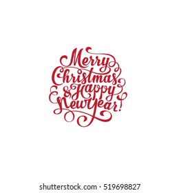 Merry Christmas And Happy New Year Vector Text Calligraphic Lettering Design Card.
Creative Typography For Holiday Greeting Gift Poster. Calligraphy Font Style Banner