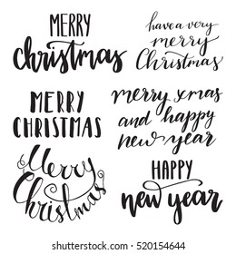 Merry Christmas and Happy New Year calligraphy design set. Hand lettering isolated on white background