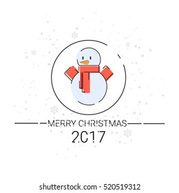 Merry Christmas Happy New Year Simple Line Sketch Banner Card Outline Vector Illustration