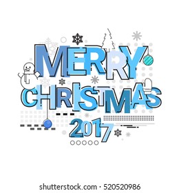 Merry Christmas Happy New Year Simple Line Sketch Banner Card Outline Vector Illustration