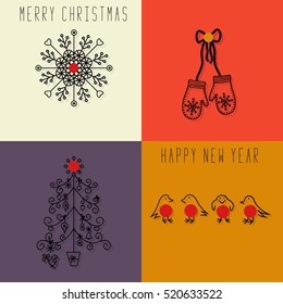 Merry Christmas and Happy New Year Greeting Card Vector Art