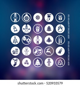 Merry Christmas and Happy New Year Icons Set. Vector Illustration. Eps 10