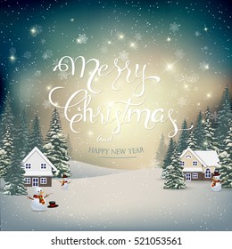 Merry Christmas And Happy New Year Lettering Vector illustration background 2017