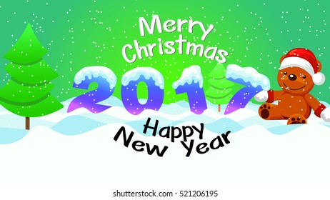 Merry Christmas and Happy New Year 2017 greeting card, vector illustration.