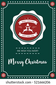 Merry Christmas and Happy New Year greeting card typography flyer template with lettering. Bright fall leaves. Poster, card, label, banner design set. Vector illustration

