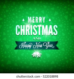 Merry Christmas and Happy New Year message on the green background. Christmas related ornaments objects on color background. Ready for your design. Vector Illustration.